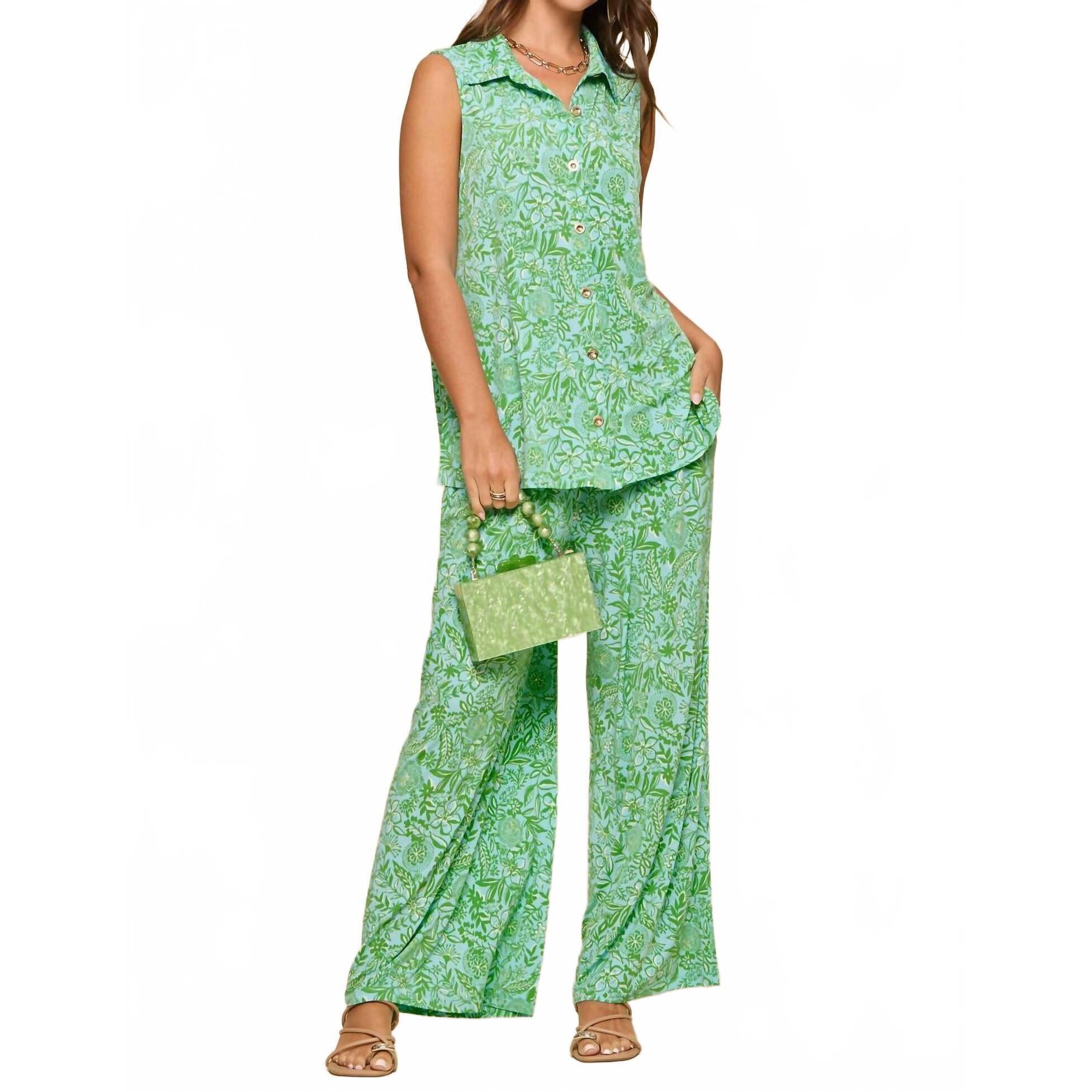 New Dear Scarlett Tank And Relaxed Pants Resort Wear Set In Emerald Aqua